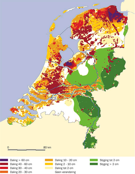 Verwachte daling en stijging van het Nederlandse landoppervlak tot 2050.jpg