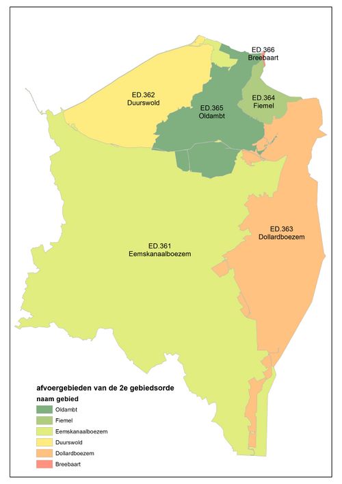 Afvoergebieden van de 2e gebiedsorde in het beheergebied van waterschap Hunze en Aa's